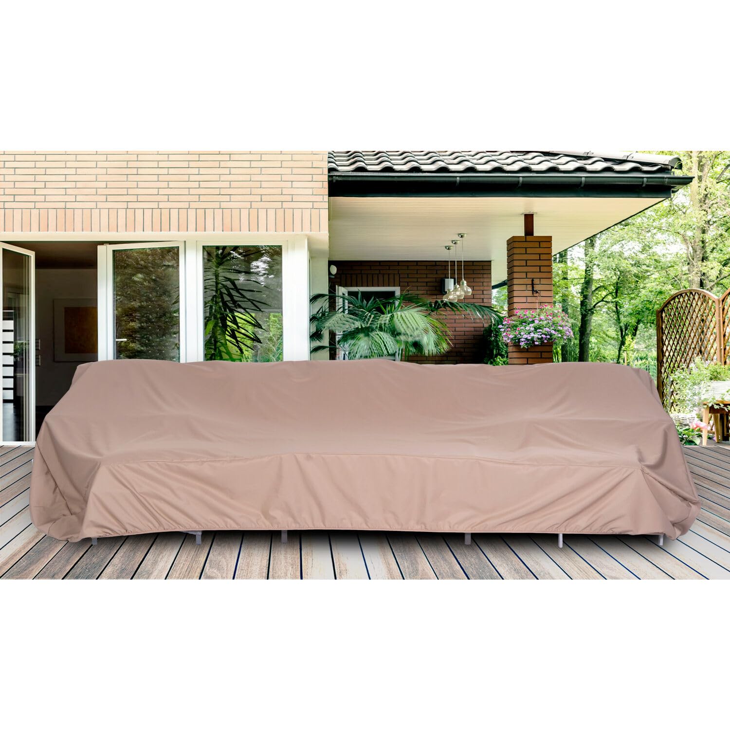 Hanover Outdoor Large Rectangle Patio Furniture Cover for Outdoor Couch Set, Durable, Waterproof, and Weatherproof Cover for Outdoor Patio Couch Set and Patio Seating, 57" D x 148" W x 31.1" H, Tan