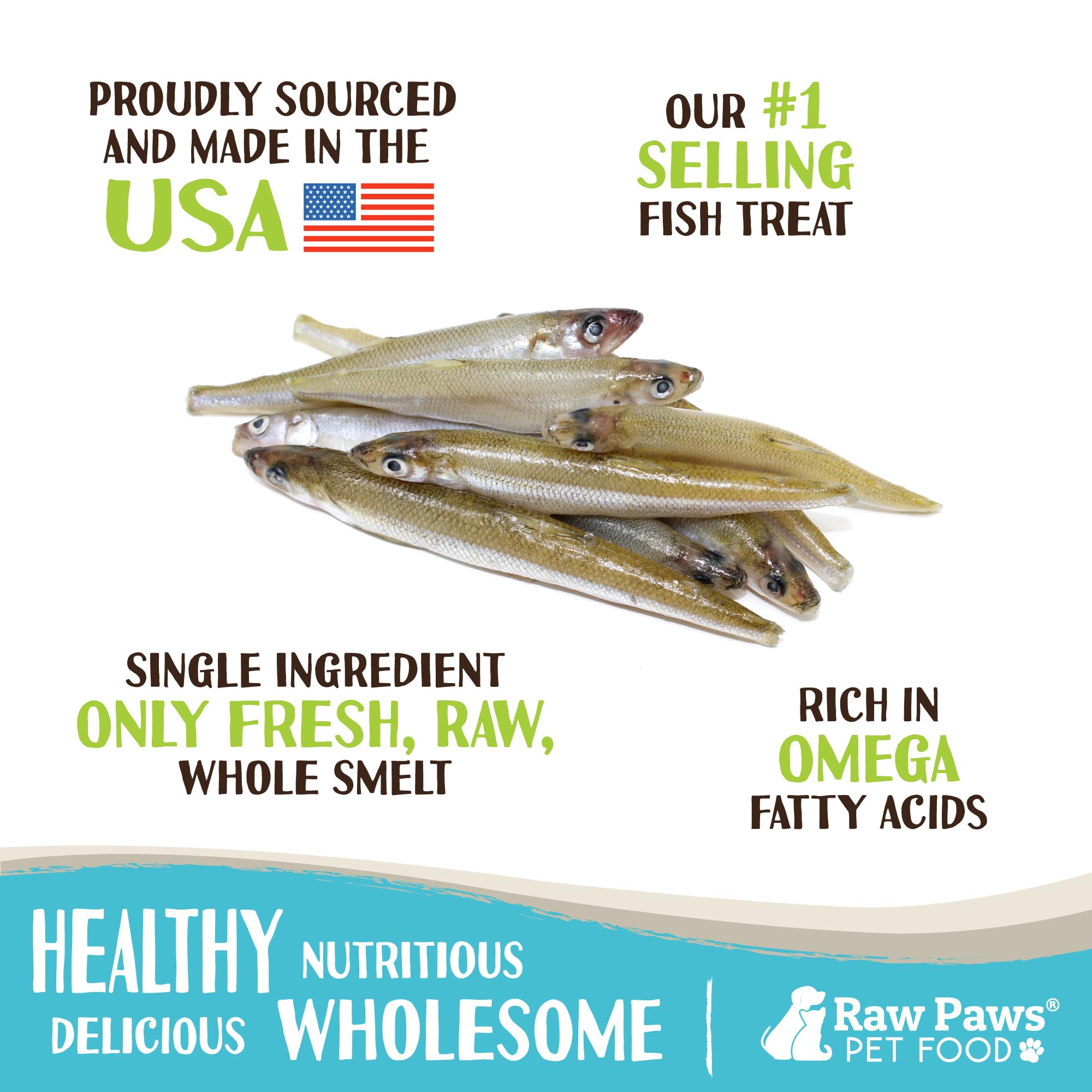 Raw Paws Wild-Caught Smelt for Dog & Cats, 8 lb - Made in USA - Natural Smelt Fish for Dogs - Fish Treats for Cats - Raw Frozen Whole Smelt Treats for Dogs - Fish Snacks for Dogs - Raw Fish for Cats