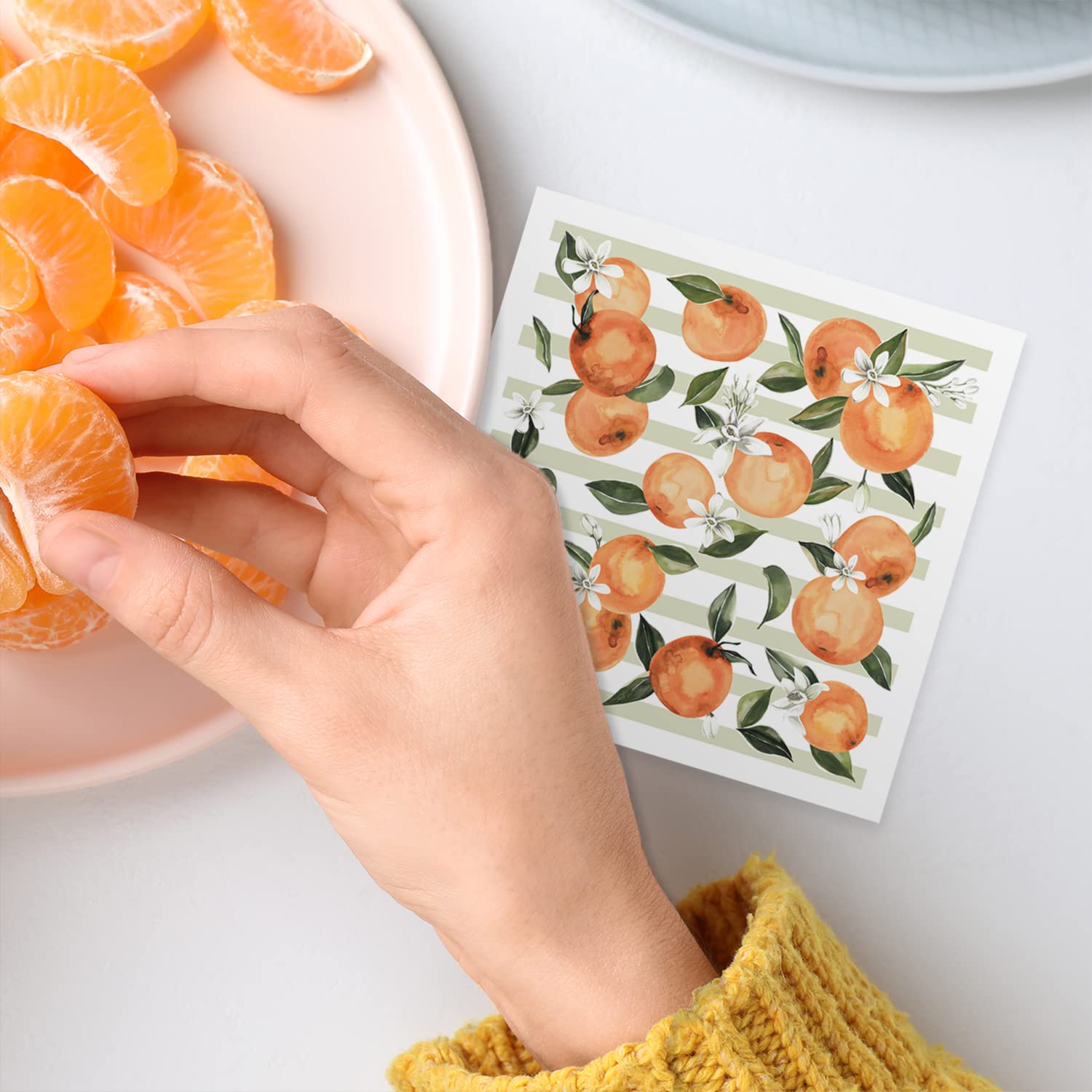 Little Cutie Baby Shower Beverage Napkins / 48 Citrus Cocktail Napkins / 4 Adorable Orange Clementine Designs / 4 3/4" x 4 3/4" Party 3 Ply Napkin Set/Made In The USA