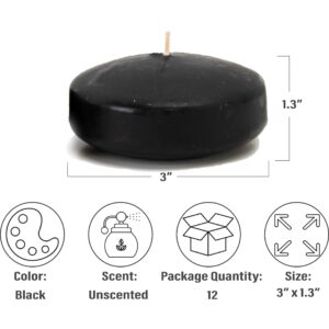 CandleNScent Unscented Floating Candles | Large 3 Inch - Fits in 3 Inch Vase and Above | Black | Floats On Water | Pack of 12