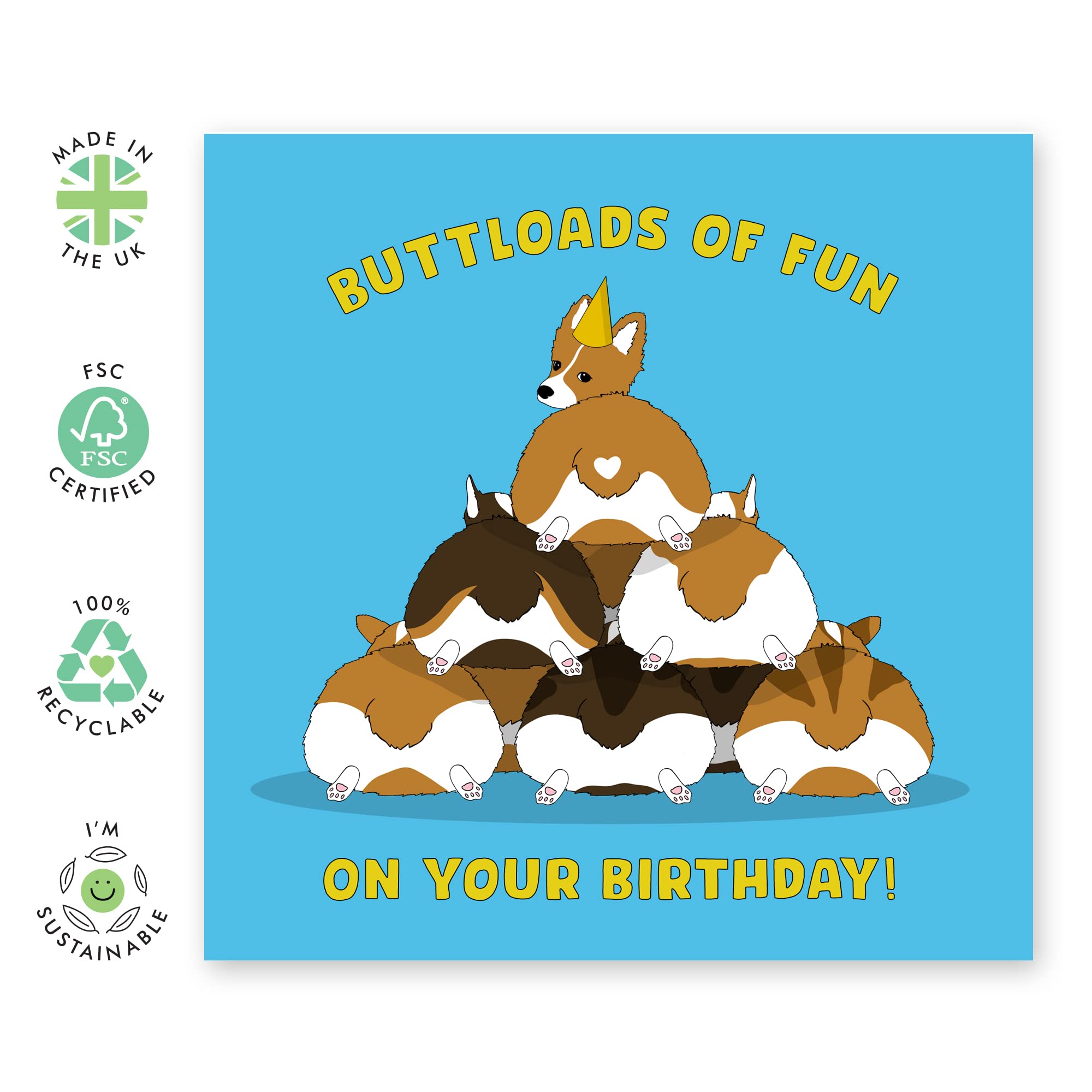 CENTRAL 23 - Funny Birthday Card - Corgi Birthday Card - Buttloads of Fun - Booty Joke Card For Daughter Sister Female Friends BFF - Comes with Fun Stickers