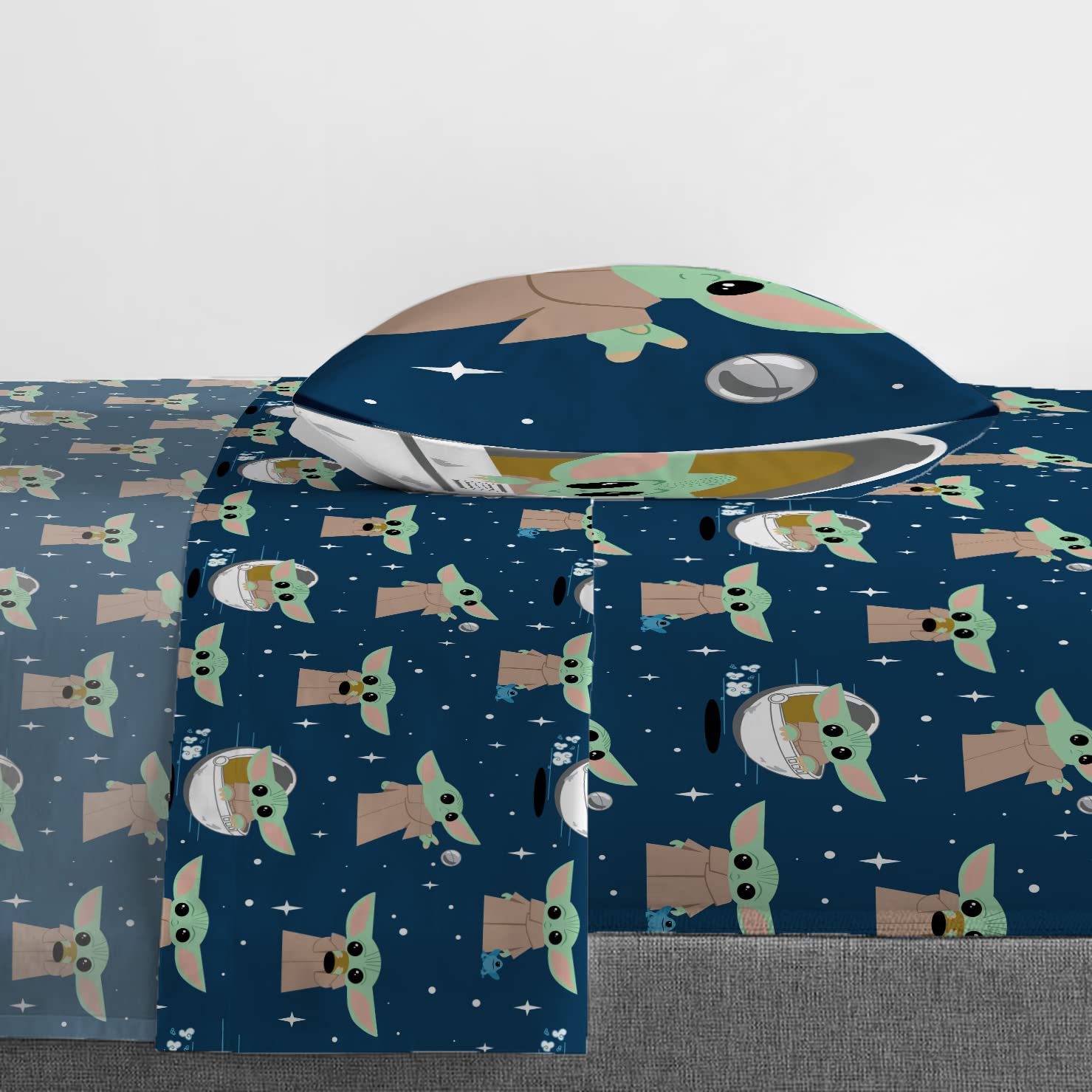 Jay Franco Star Wars The Mandalorian Hello Grogu Twin Size Sheet Set - 3 Piece Set Super Soft and Cozy Kid’s Bedding - Fade Resistant Microfiber Sheets (Official Star Wars Product)