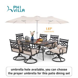 PHI VILLA 7 Pcs Patio Dining Sets,Outdoor Table Chair Set for 6 with Outdoor Swivel Chairs and Metal Frame Steel Rectangular Table,Outdoor Dining Furniture with Cushion and Pillow for Garden Lawn Deck