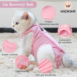 HACRAHO Cat Recovery Suit, 1 Pack Pink Soft Breathable Cat Recovery Clothes E-Collar Cat Wound Surgery Recovery Suit After Surgery Wear for Cats Kitten, S