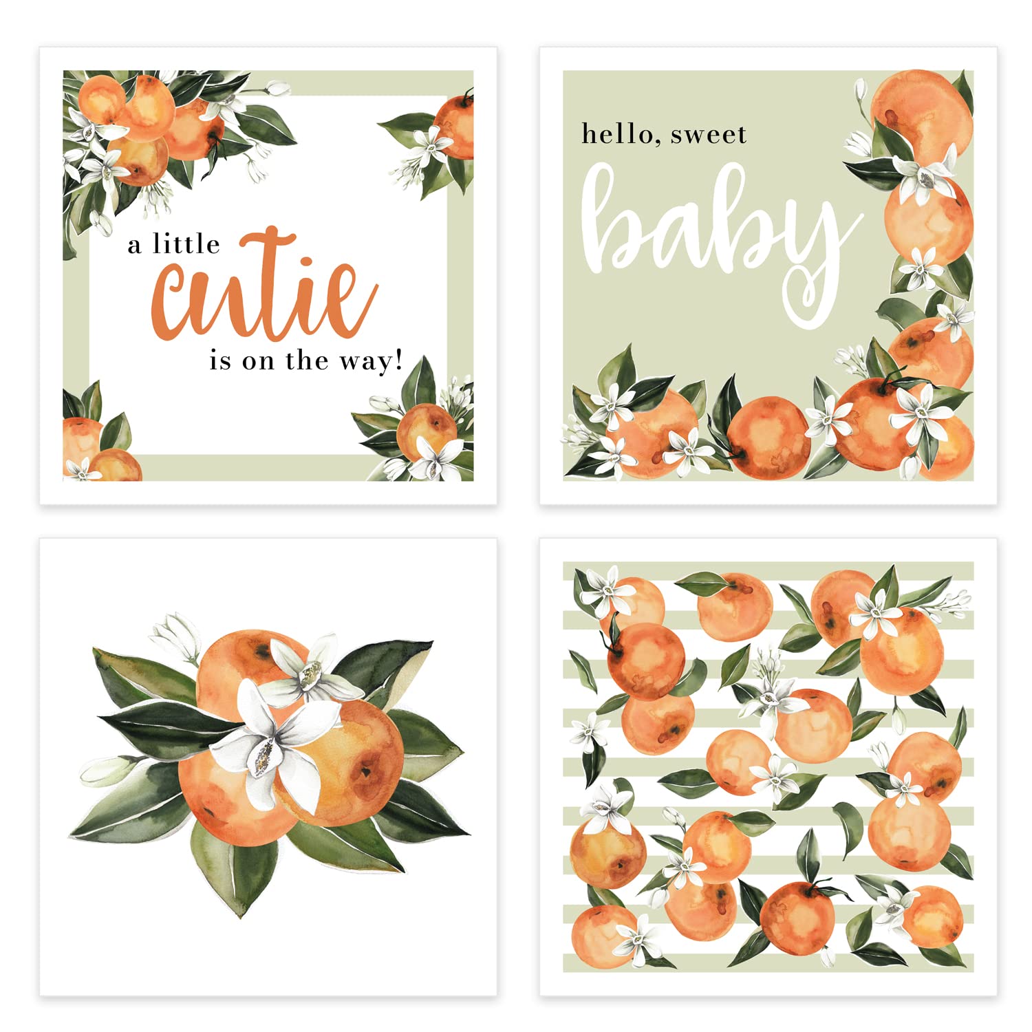 Little Cutie Baby Shower Beverage Napkins / 48 Citrus Cocktail Napkins / 4 Adorable Orange Clementine Designs / 4 3/4" x 4 3/4" Party 3 Ply Napkin Set/Made In The USA