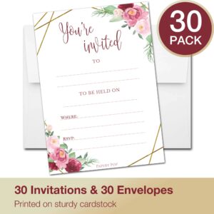 30 Invitations with Envelopes - Any Occasion - Bridal Shower, Wedding, Birthday, Graduation Party - Rose Gold