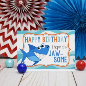 JAW-SOME Day Shark Themed Birthday Pun Themed Single (1) All Occasion Blank Birthday Card To Send To Friends & Family, 4"x 6" (when folded) Fill In Greeting Note Card by AmandaCreation