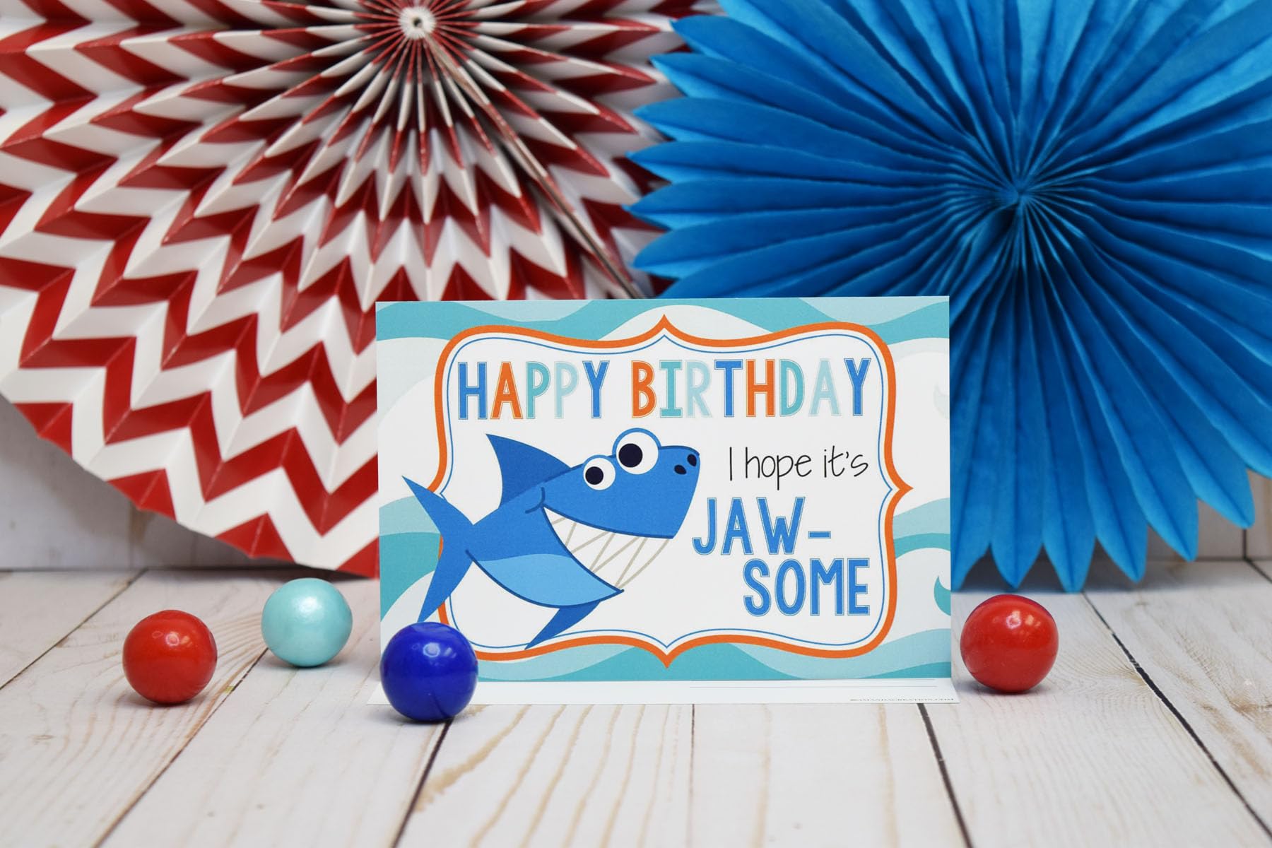 JAW-SOME Day Shark Themed Birthday Pun Themed Single (1) All Occasion Blank Birthday Card To Send To Friends & Family, 4"x 6" (when folded) Fill In Greeting Note Card by AmandaCreation