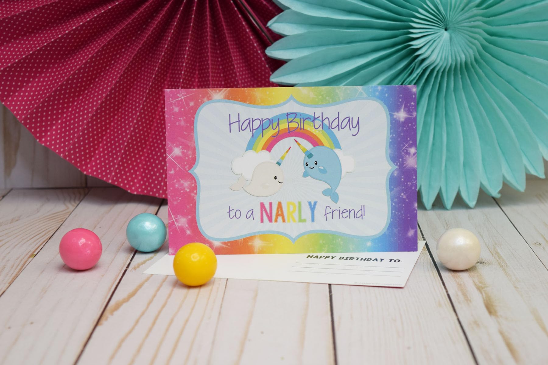 Magical Rainbow Narwhal Birthday Pun Themed Single (1) All Occasion Blank Birthday Card To Send To Friends & Family, 4"x 6" (when folded) Fill In Greeting Note Card by AmandaCreation