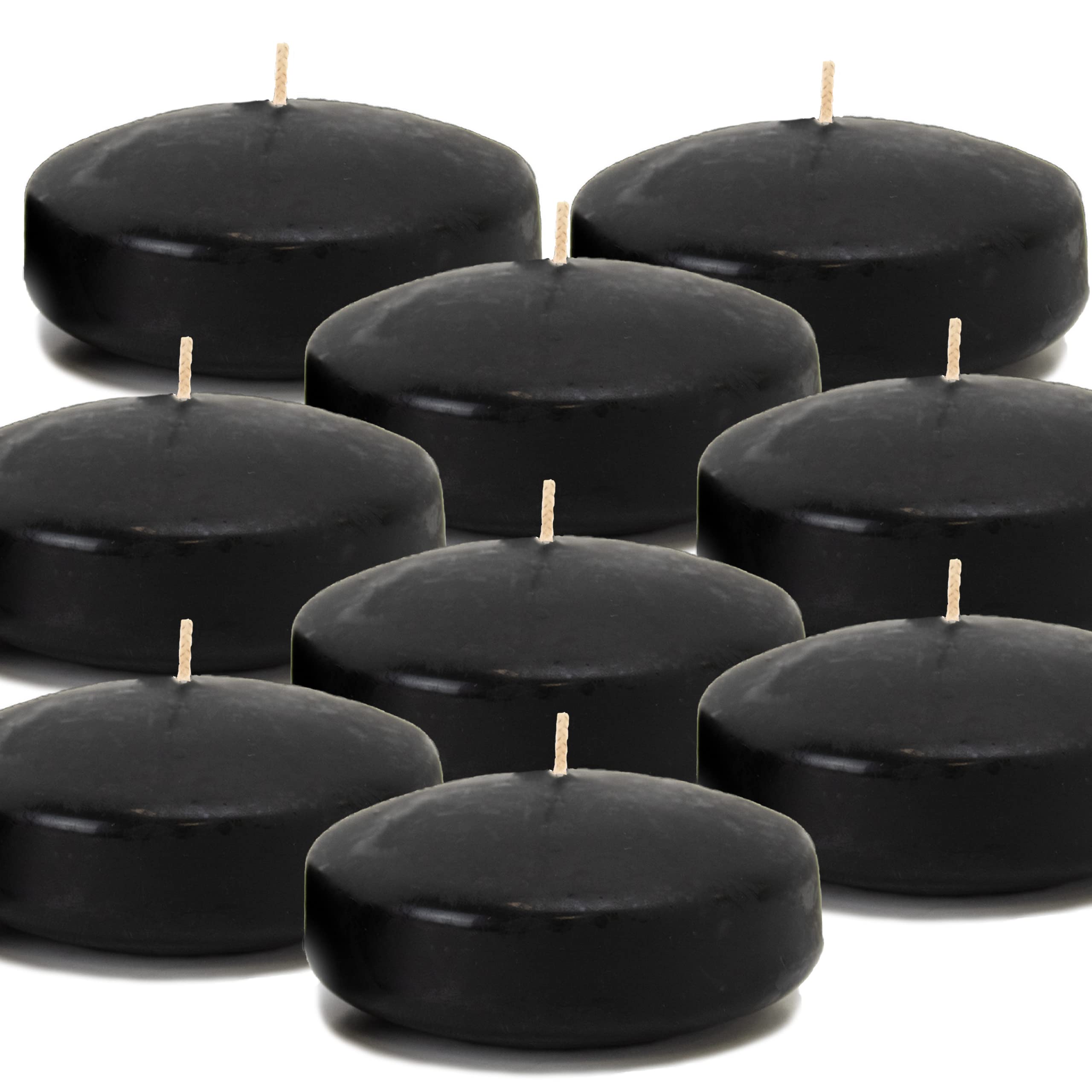 CandleNScent Unscented Floating Candles | Large 3 Inch - Fits in 3 Inch Vase and Above | Black | Floats On Water | Pack of 12