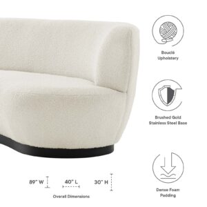 Modway Kindred Boucle Upholstered Curved Sofa with Black Base in Ivory