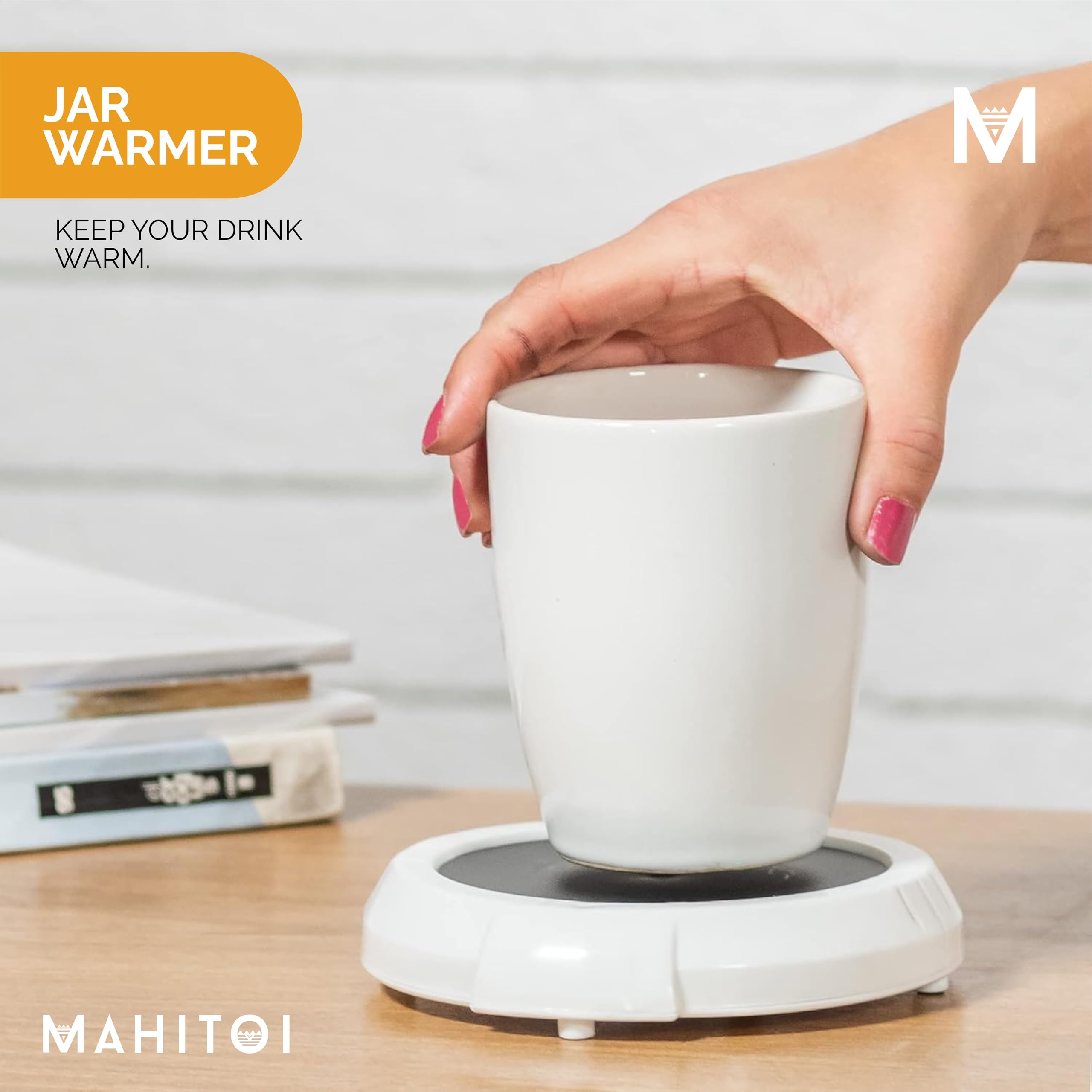 MAHITOI™ Large Warmer Plate, Anti-Slip Felt Bottom, Safe Flameless Release Scent, Candle Jar Warmer, Coffee Warmer, Mug Warmer, Cup Warmer, Tea Warmer Desk for Your Home & Office, Madreperla White