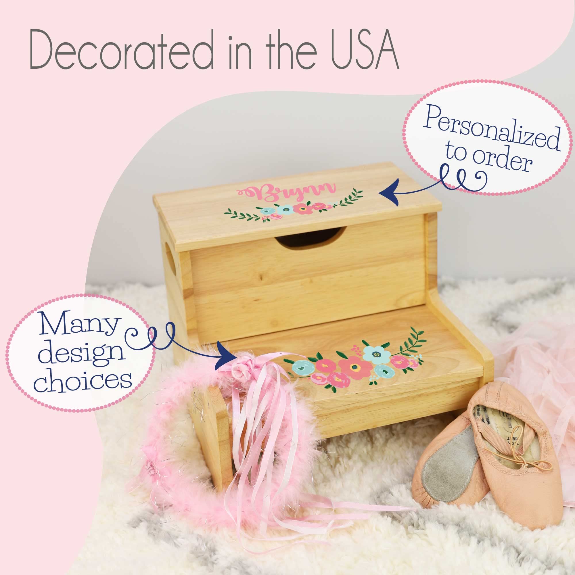 Personalized Boho Rainbow White Storage Step Stool Pastel