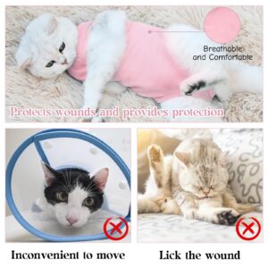 HACRAHO Cat Recovery Suit, 1 Pack Pink Soft Breathable Cat Recovery Clothes E-Collar Cat Wound Surgery Recovery Suit After Surgery Wear for Cats Kitten, S