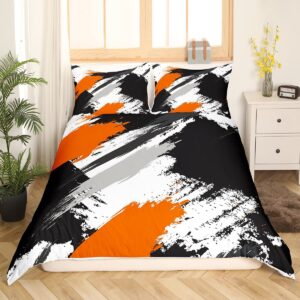 Hipple Graffiti Duvet Cover Set King Size,Abstract Street Art Comforter Cover with 2 Pillowcases,3 Piece,Black White Orange Bedding Set for Adult Young Bedroom Xmas Gift