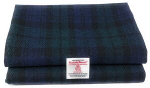 harris tweed fabric blue black and green tartan various sizes with labels from scott and mackenzie (100 x 150), black blue green tartan