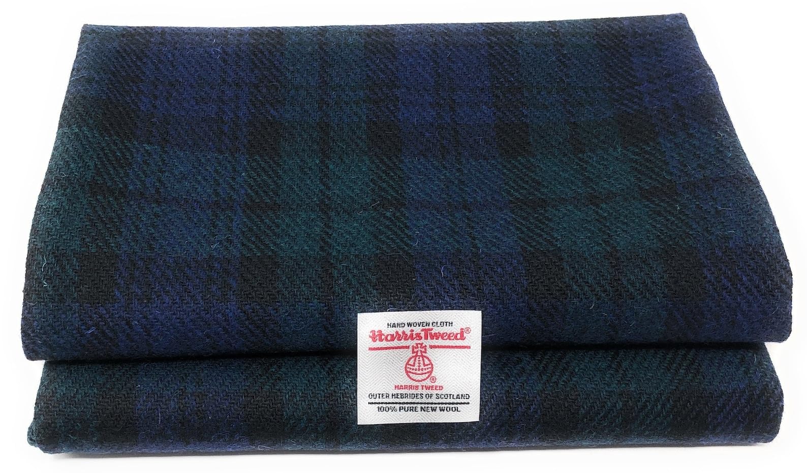 Harris Tweed Fabric Blue Black and Green Tartan Various Sizes with Labels from Scott and Mackenzie (100 X 150), Black Blue Green Tartan