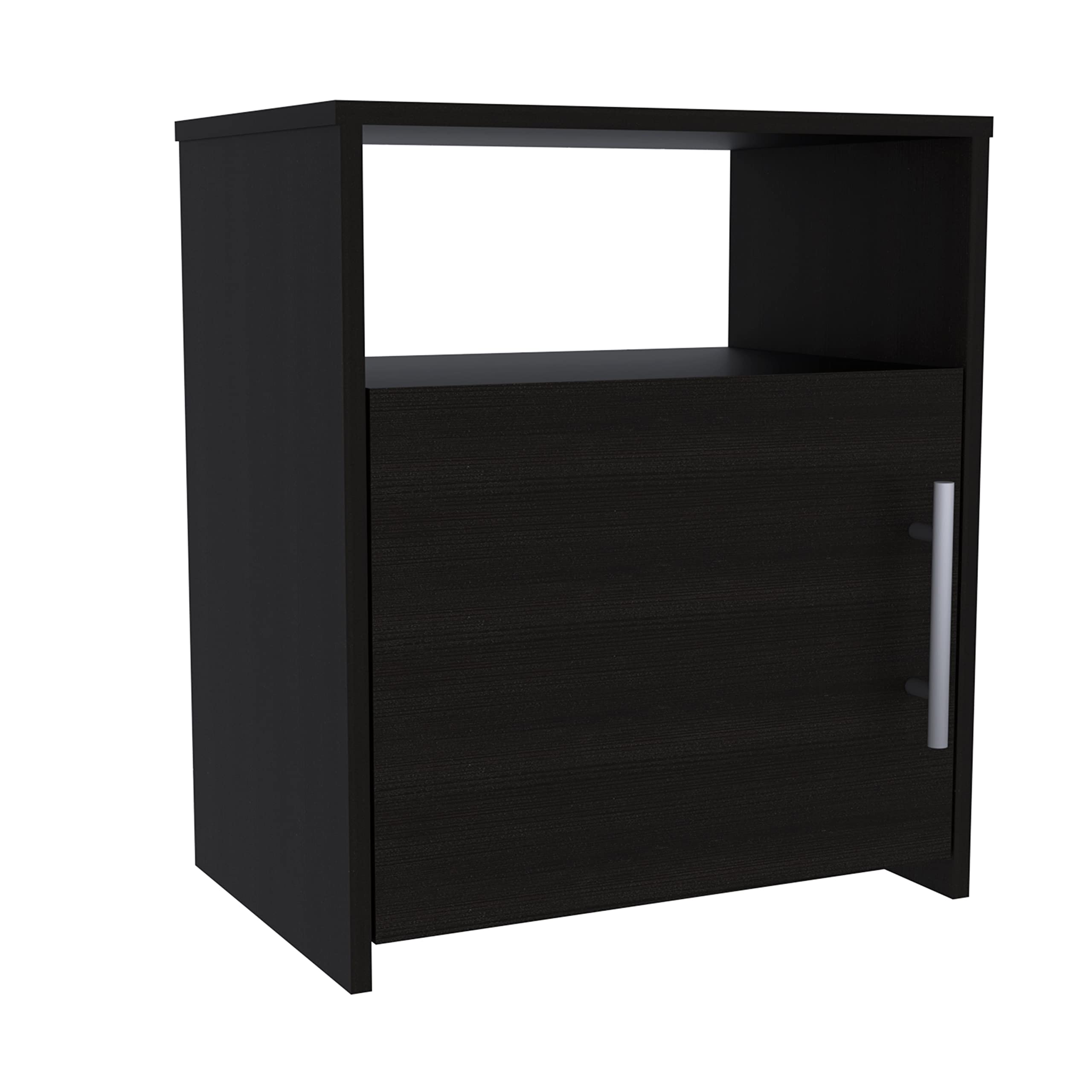 Omaha Nightstand, Single Door Cabinet, Metal Handle, 1 Shelf, Superior Top, Black