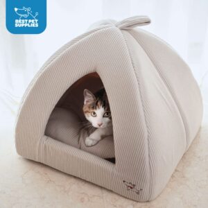 Pet Tent-Soft Bed for Dog and Cat by Best Pet Supplies - Beige Corduroy, 19" x 19" x H:19"