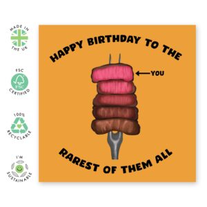 CENTRAL 23 - 'Happy Birthday to the Rarest of Them All' - Funny Card for Husband - Wife - Steak Joke - Humorous Birthday Card for mom Dad Brother Sister - Friends - Comes with Stickers