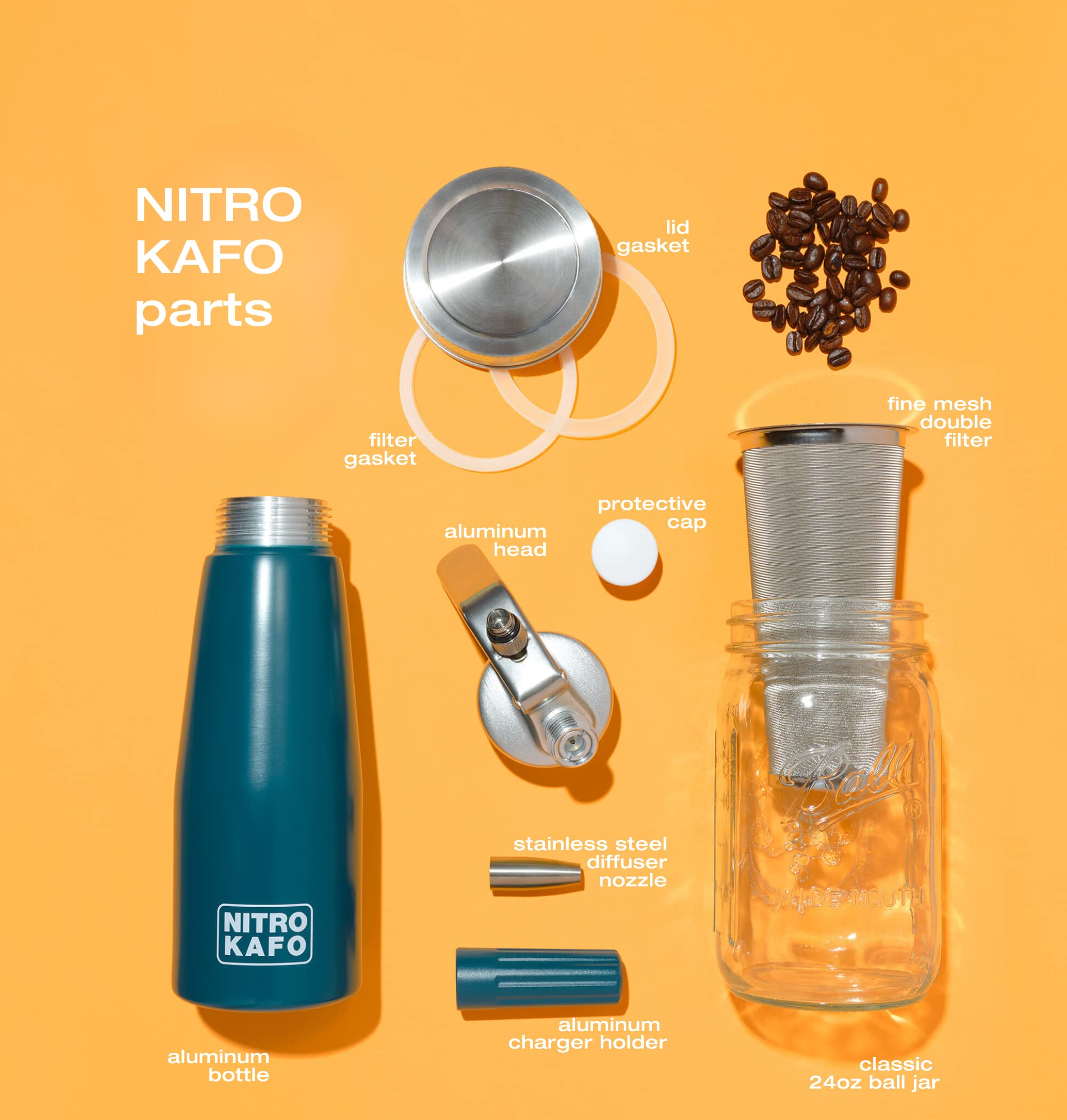 NITRO KAFO 0.5L Nitro Coffee Maker, Aluminum Nitro Cold Brew Coffee Maker with Special Nitro Diffuser Nozzle & Cold Brew Maker for Making Nitro Cold Brew, 1 Pint/0.5L