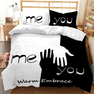 EDUMEYA You and Me Duvet Cover Set for Couple Queen Size Black White Warm Embrace Bedding Set Simple Room Decor 1Duvet Cover 2 Pillow Cases