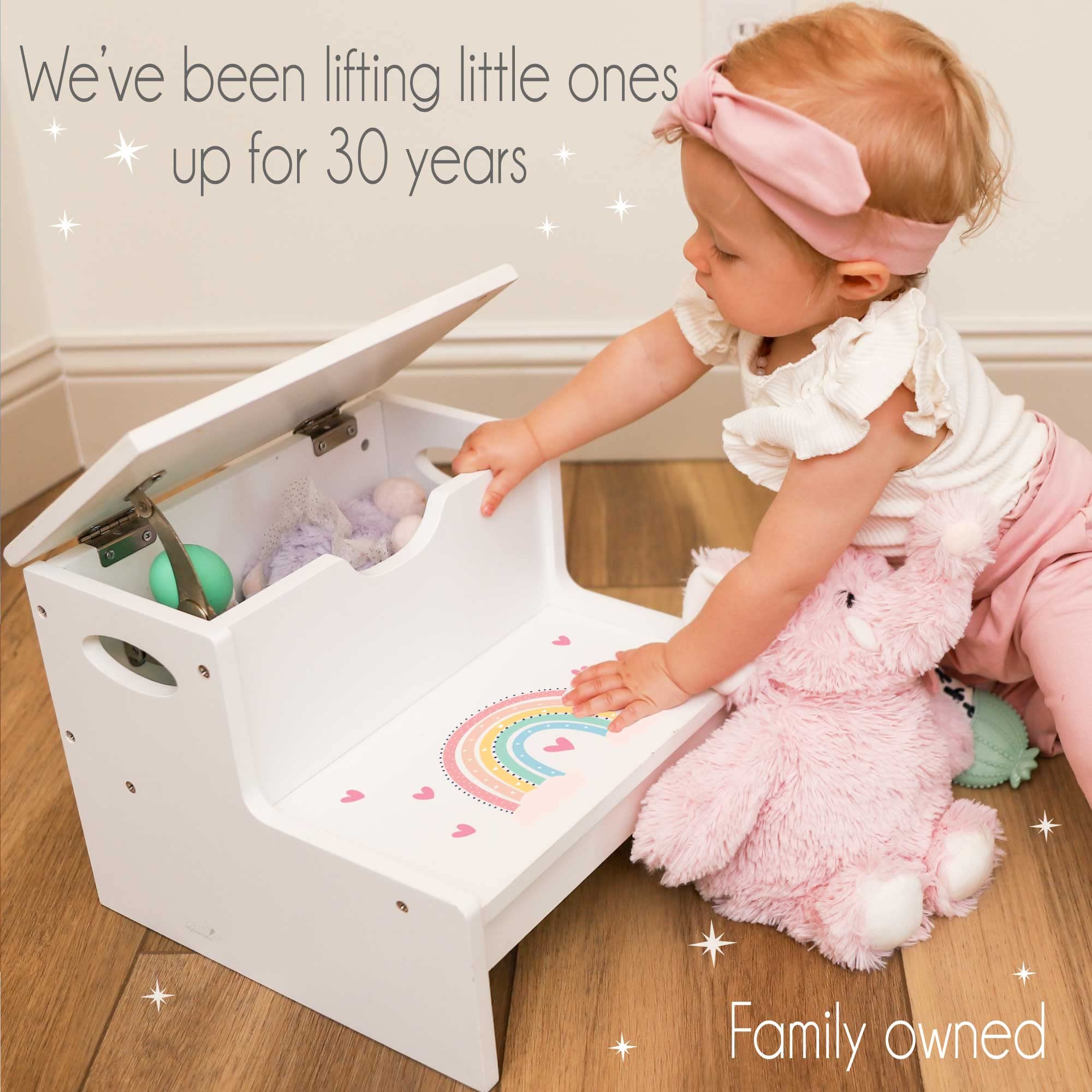 Personalized Boho Rainbow White Storage Step Stool Pastel