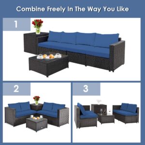 DORTALA 4-Piece Outdoor Patio Furniture Set, Weather Resistant PE Rattan Conversation Set with 2 Loveseats, Outdoor Sectional Sofa Set with Comfy Cushions for Garden and Poolside, Navy