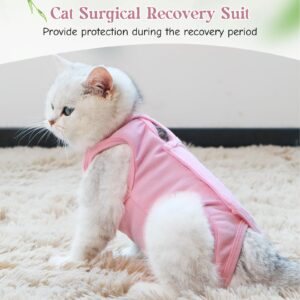 HACRAHO Cat Recovery Suit, 1 Pack Pink Soft Breathable Cat Recovery Clothes E-Collar Cat Wound Surgery Recovery Suit After Surgery Wear for Cats Kitten, S