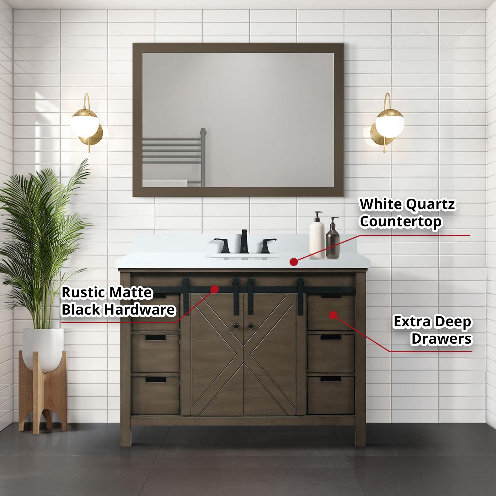 Bell+Modern Ketchum 48 in W x 22 in D Rustic Brown Bath Vanity and White Quartz Countertop