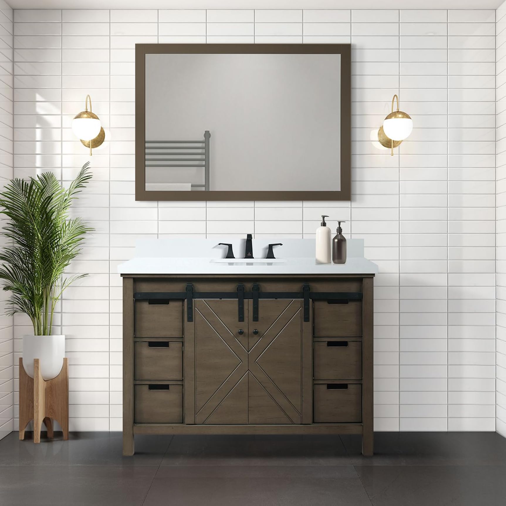 Bell+Modern Ketchum 48 in W x 22 in D Rustic Brown Bath Vanity and White Quartz Countertop