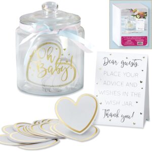 kate aspen iridescent baby shower decorations, wishes for the baby jar with 50 heart shaped advice cards guest book, iridescent decor, oh baby