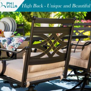 PHI VILLA 7 Pcs Patio Dining Sets,Outdoor Table Chair Set for 6 with Outdoor Swivel Chairs and Metal Frame Steel Rectangular Table,Outdoor Dining Furniture with Cushion and Pillow for Garden Lawn Deck