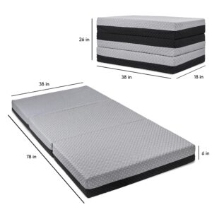 Milliard Dual Sided Premium Tri Folding Mattress, Memory Foam Foldable Mattress with Waterproof Washable Cover, Twin (75"x 38"x 6") + Bonus Eye Mask Included