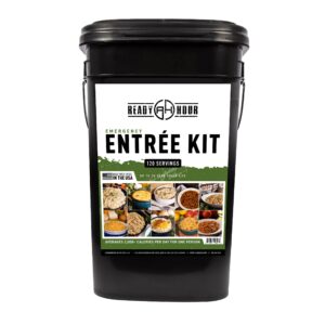 ready hour, emergency meal entrées, real non-perishable meals, 25-year shelf life, portable flood-safe container, 120 servings