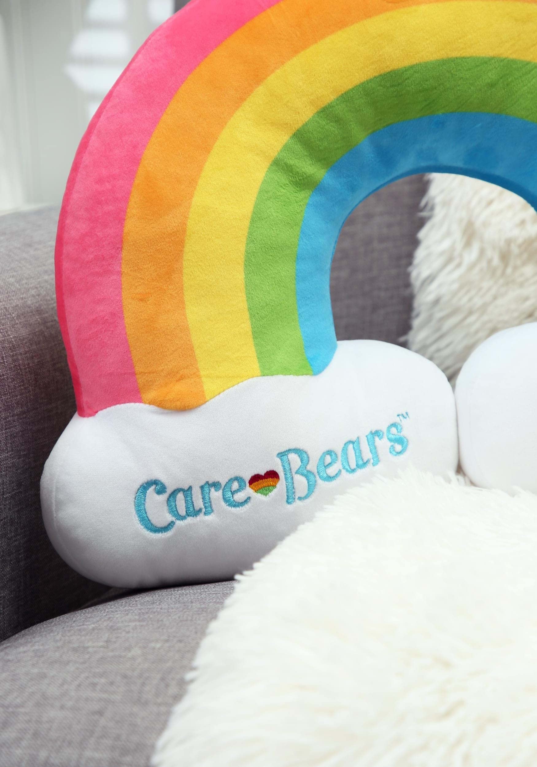 Fun Costumes Care Bears Rainbow Pillow Soft Flannel Pillow with Rainbow Stripes, Embroidered Logo, and Cushy Fiberfill Stuffing