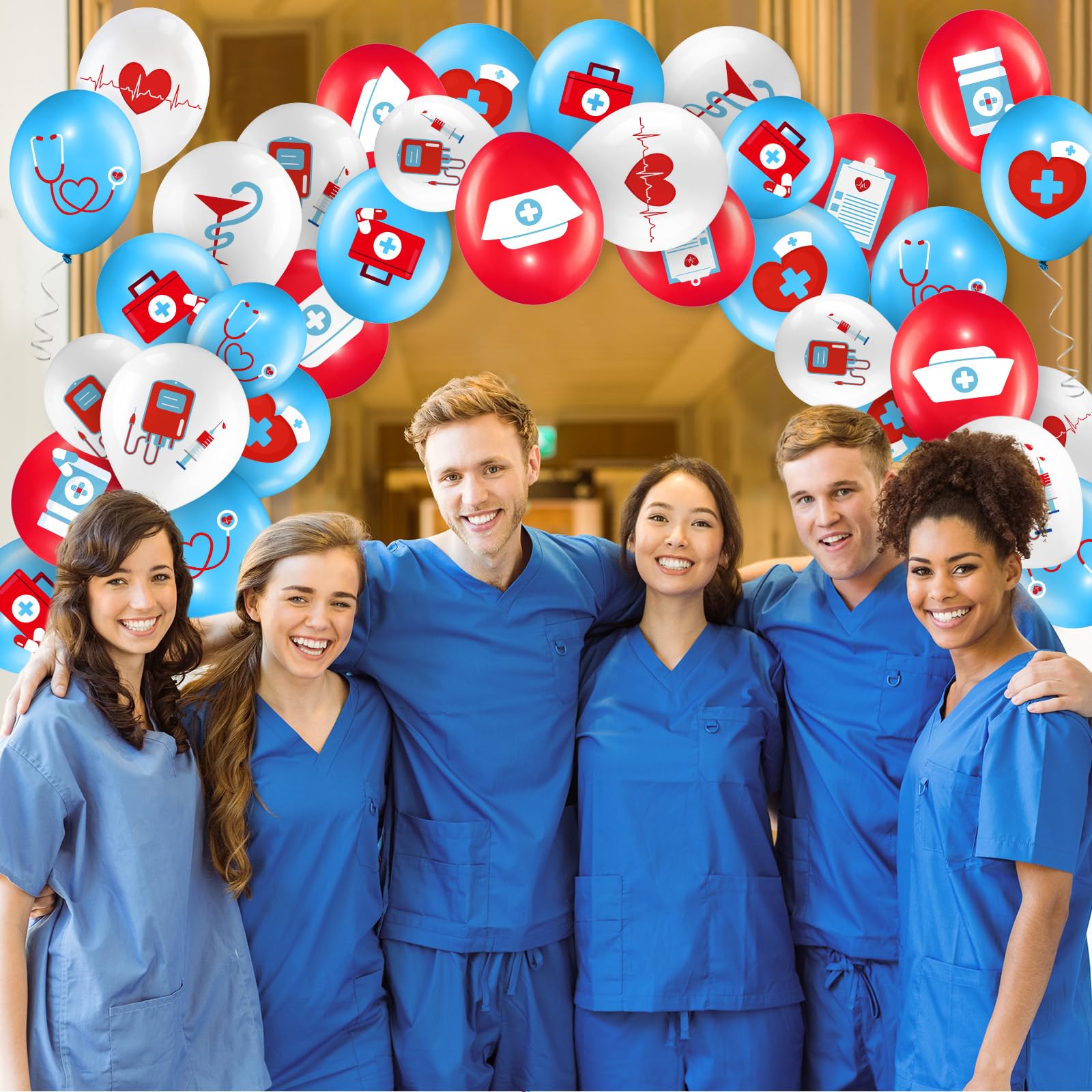 Suilung 50 Pcs Nurse Balloons 12 Inch Doctor Medical Balloons Nurse Party Decorations Nurse Appreciation Gift for Nurse BSN RN Hospital Themed Graduation Birthday Retirement Christmas Party Supplies