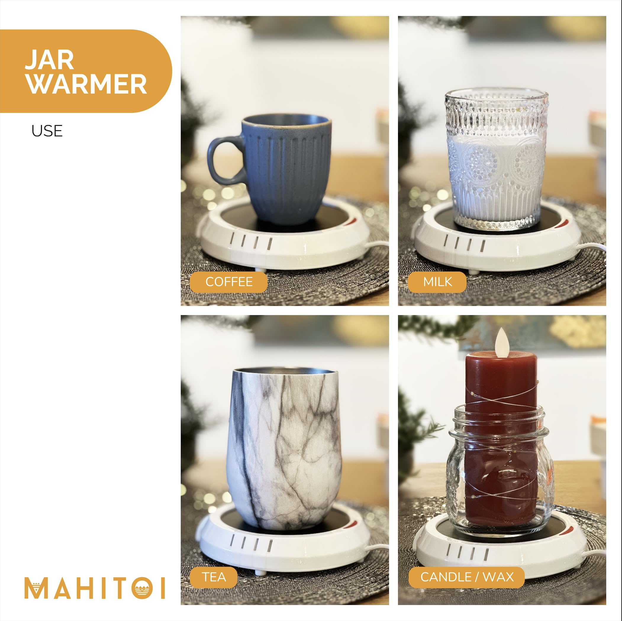 MAHITOI™ Large Warmer Plate, Anti-Slip Felt Bottom, Safe Flameless Release Scent, Candle Jar Warmer, Coffee Warmer, Mug Warmer, Cup Warmer, Tea Warmer Desk for Your Home & Office, Madreperla White