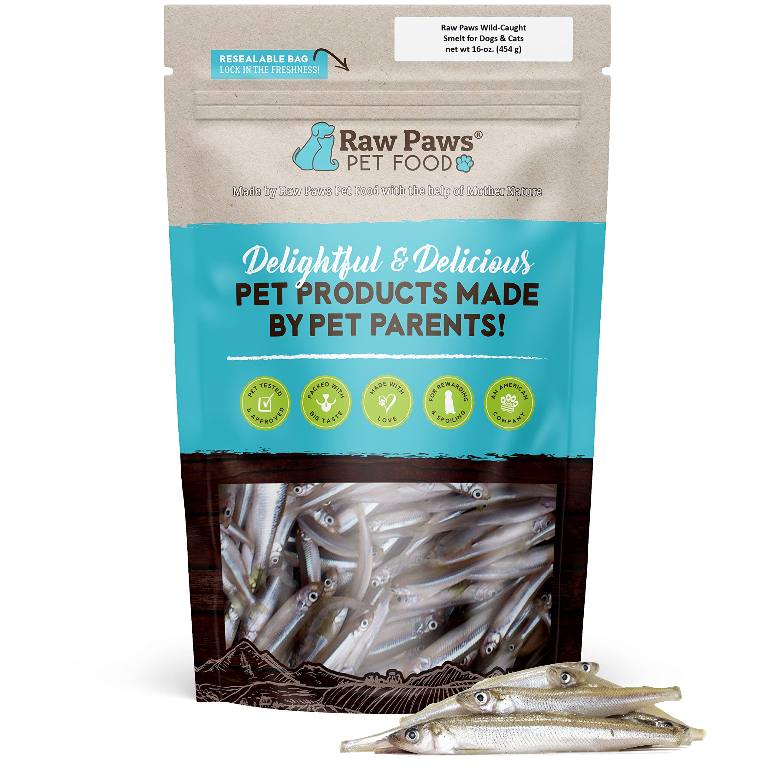 Raw Paws Wild-Caught Smelt for Dog & Cats, 8 lb - Made in USA - Natural Smelt Fish for Dogs - Fish Treats for Cats - Raw Frozen Whole Smelt Treats for Dogs - Fish Snacks for Dogs - Raw Fish for Cats