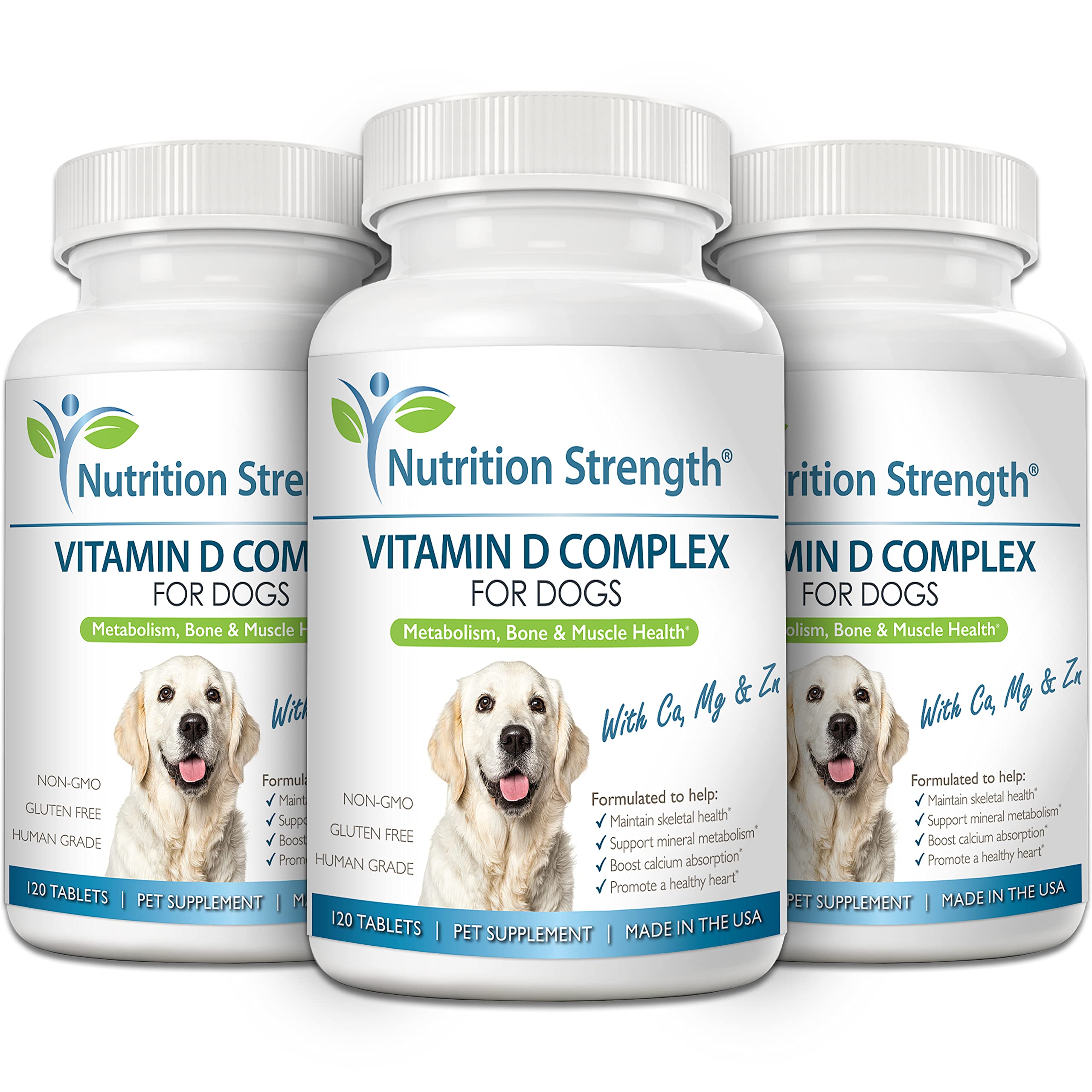 Nutrition Strength Vitamin D for Dogs with Calcium, Magnesium and Zinc to Support Strong Teeth, Bones and Muscles, Promote Mineral Metabolism and a Healthy Immune Function, 120 Chewable Tablets