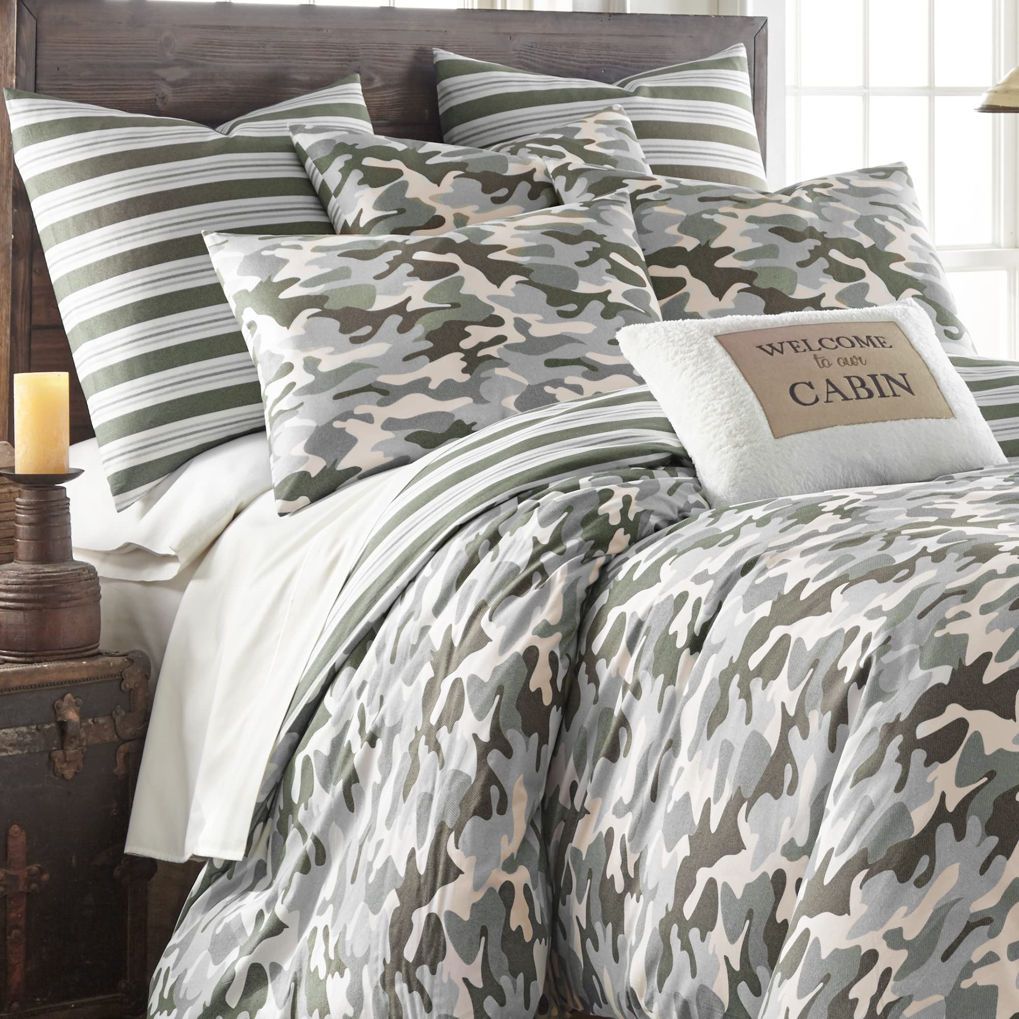 Levtex Home - Camo Green Duvet Cover Set - King Duvet Cover + Two King Pillow Cases - Green, Taupe, Grey - Duvet Cover (108 x 96in.) and Pillow Case (36 x 20in.) - Cotton