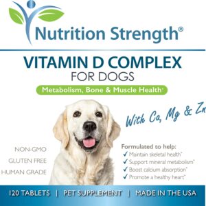 Nutrition Strength Vitamin D for Dogs with Calcium, Magnesium and Zinc to Support Strong Teeth, Bones and Muscles, Promote Mineral Metabolism and a Healthy Immune Function, 120 Chewable Tablets