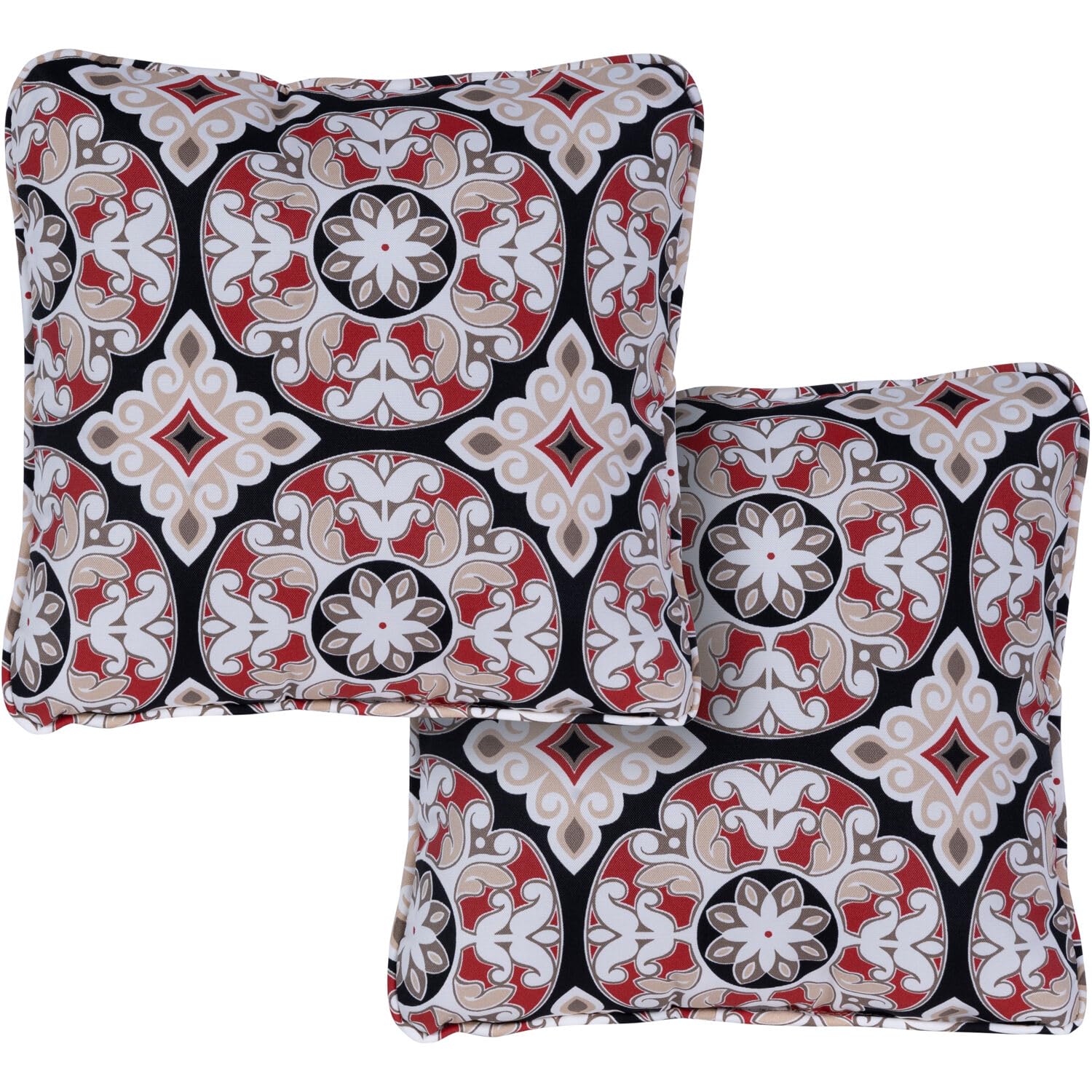 Hanover Medallion Indoor Throw, Set of 2, Decorative and Weather Resistant Red and Black Cushions for Outdoor Furniture and Patio Sets with Premium Quick-Drying Fabric, 2 Pillows, 2 Count