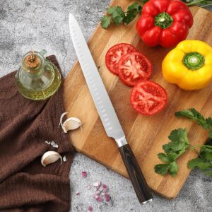 MAIRICO Premium Carving Knife - 11-inch Ultra Sharp Brisket Knife with Luxurious Pakkawood Handle and Granton Blade, designed as Slicing Knife for Meat, Roasts, BBQs, and more.