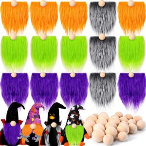 tudomro 15 pcs gnome beards for crafting faux fabric precut gnomes beards handmade 30 pieces wood balls for halloween christmas easter valentine's day independence day(orange, green, purple, gray)