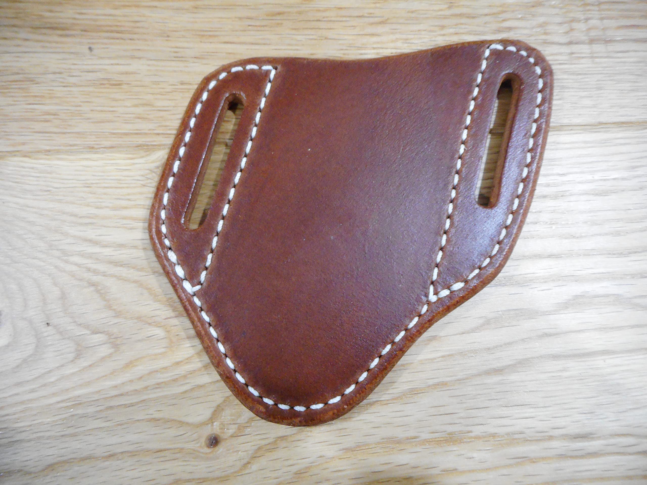 Pancake custom Leather knife Sheath fits a Buck 110/112 right draw. Buffalo leather. Golden Brown