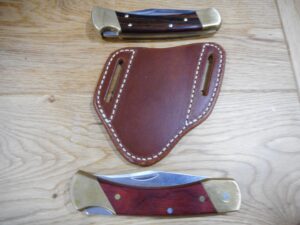 pancake custom leather knife sheath fits a buck 110/112 right draw. buffalo leather. golden brown