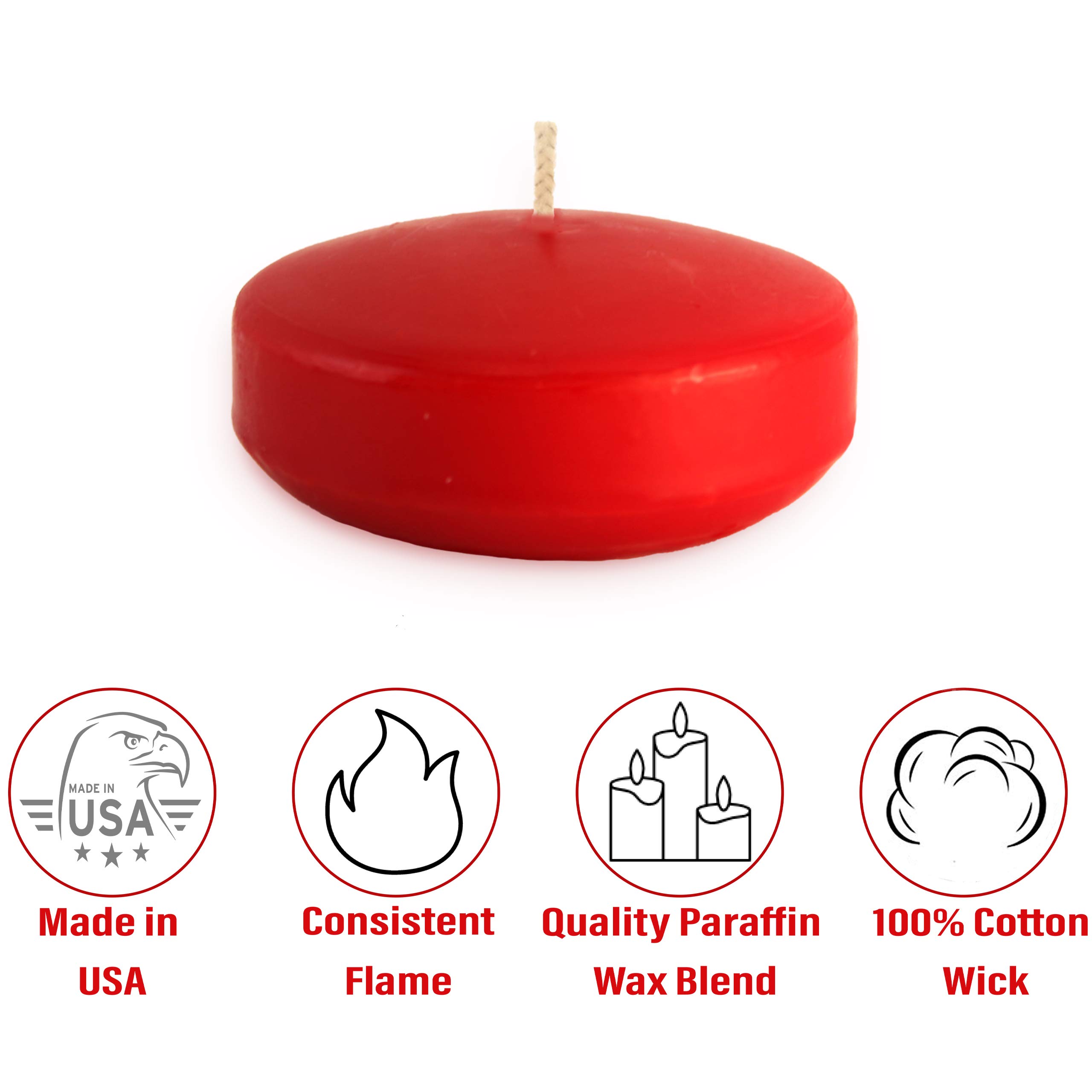 CandleNScent Unscented Floating Candles | Large 3 Inch - Fits in 3 Inch Vase and Above | Red | Floats On Water | Pack of 12