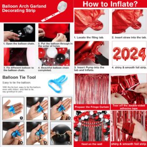 BBTO Graduation Decorations 2024 Graduation Party Supplies Congrats Grad Banner Confetti Star Balloons Foil Fringe Curtain Tablecloth for College High School Grad Decor (Red, Black)