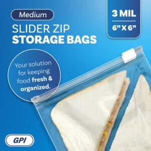 100 Count - Slider Zip Food Storage Sandwich Bags, 6" x 6" (1 Pint) 3 Mil Heavy Duty, Strong & Durable For Freezer Storage, For Sandwiches, Snacks & More. GPI